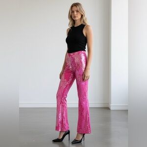 Nichole Lynel The Label Holiday Glam  Sequin Pink Flare Pants Collection